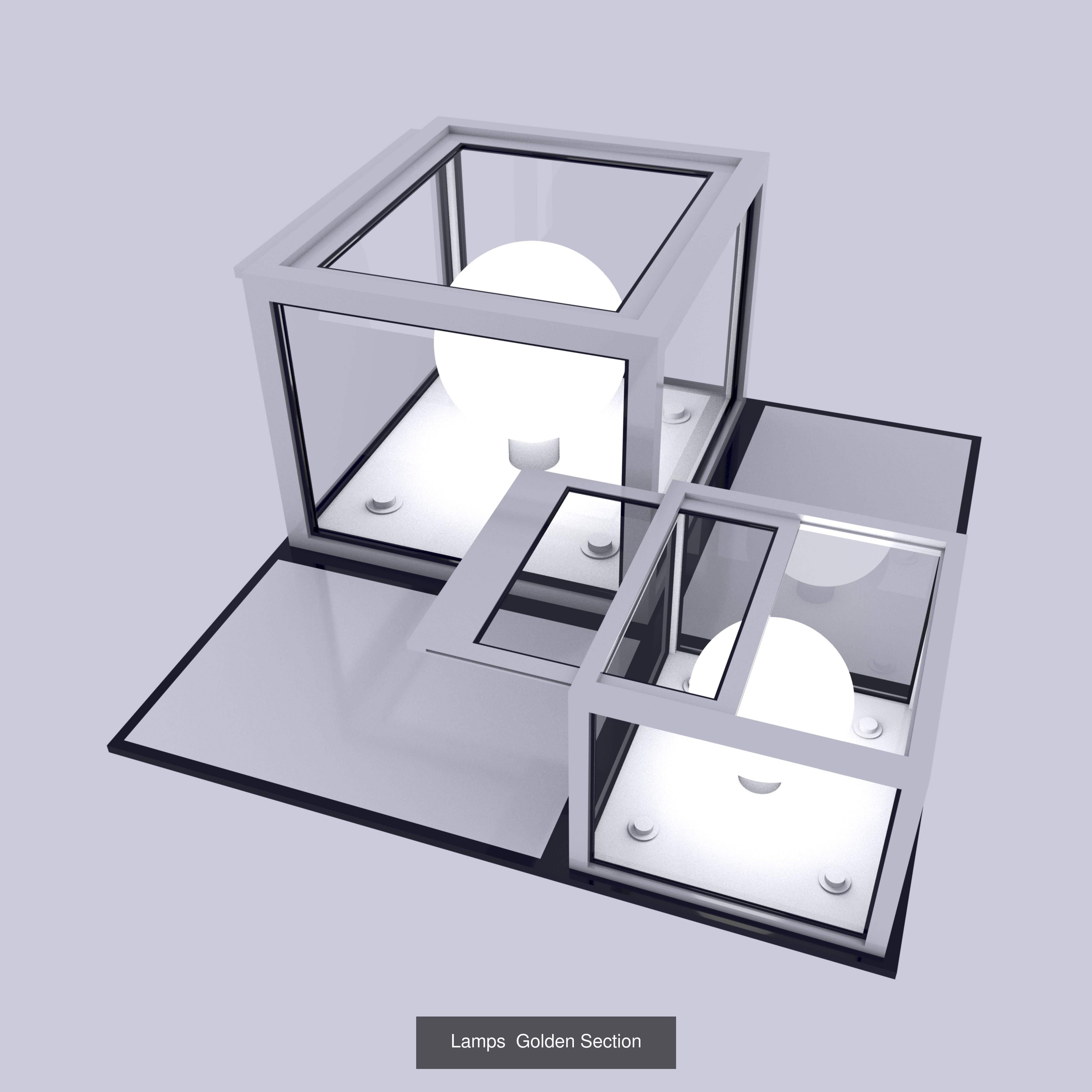 Lamps And Boxes Golden Section 3D Model Collection_1