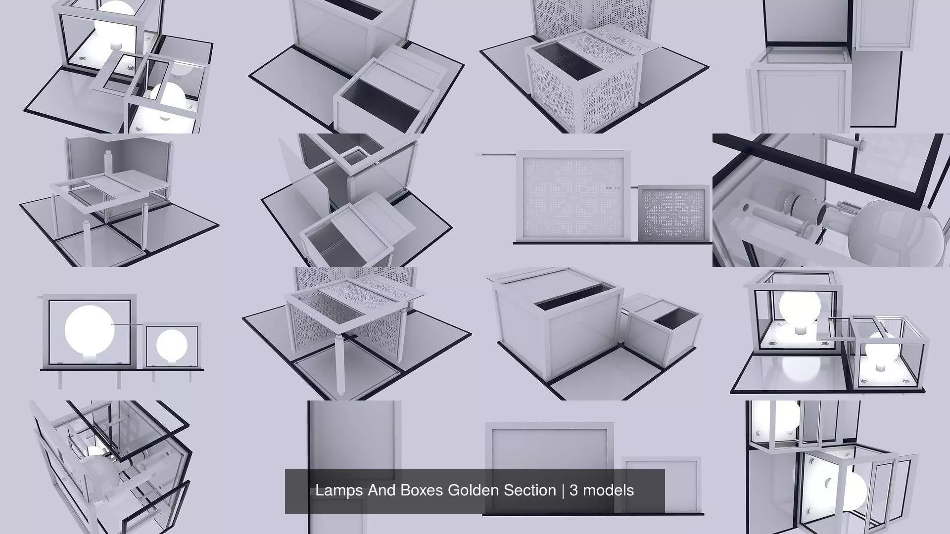 Lamps And Boxes Golden Section 3D Model Collection_0
