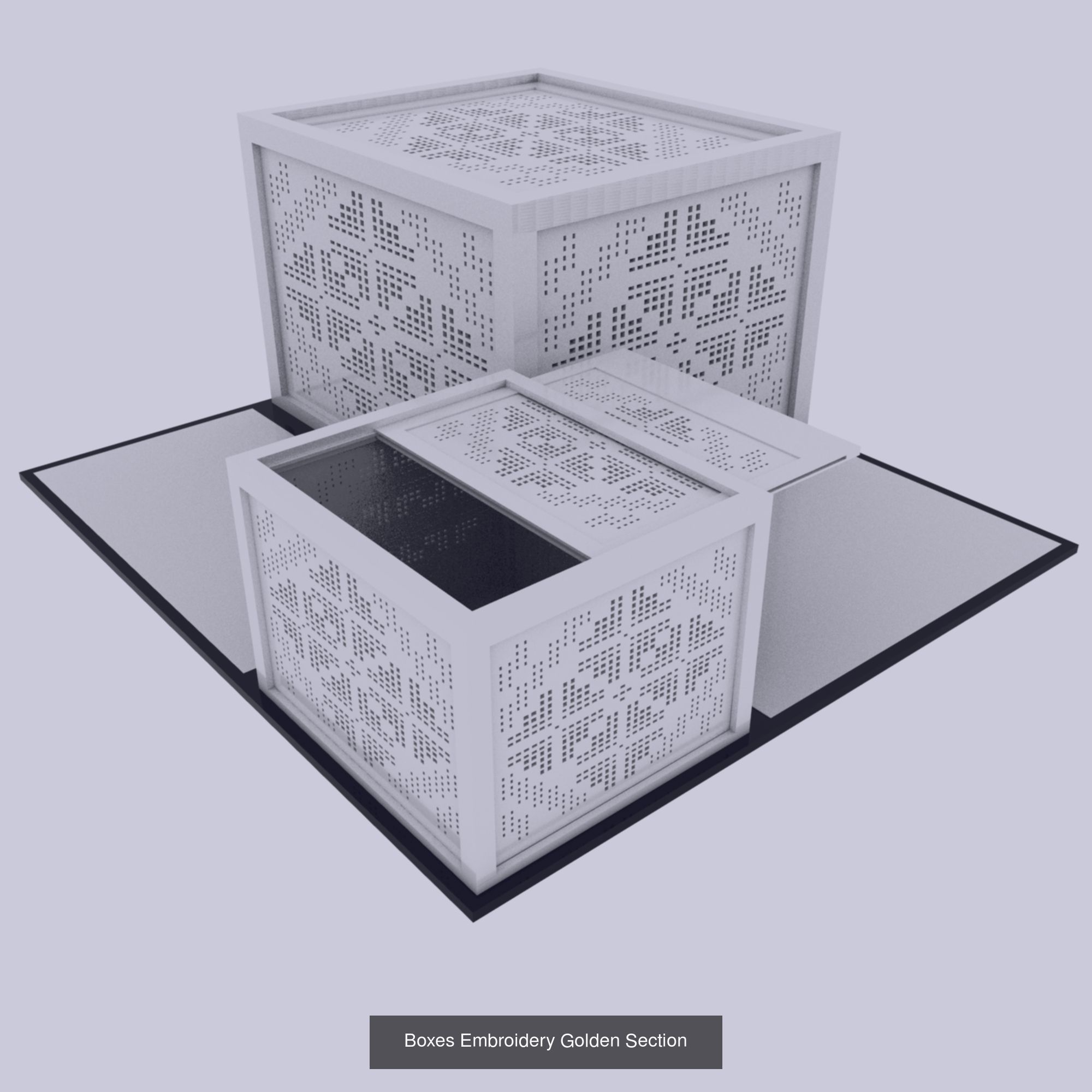 Lamps And Boxes Golden Section 3D Model Collection_26