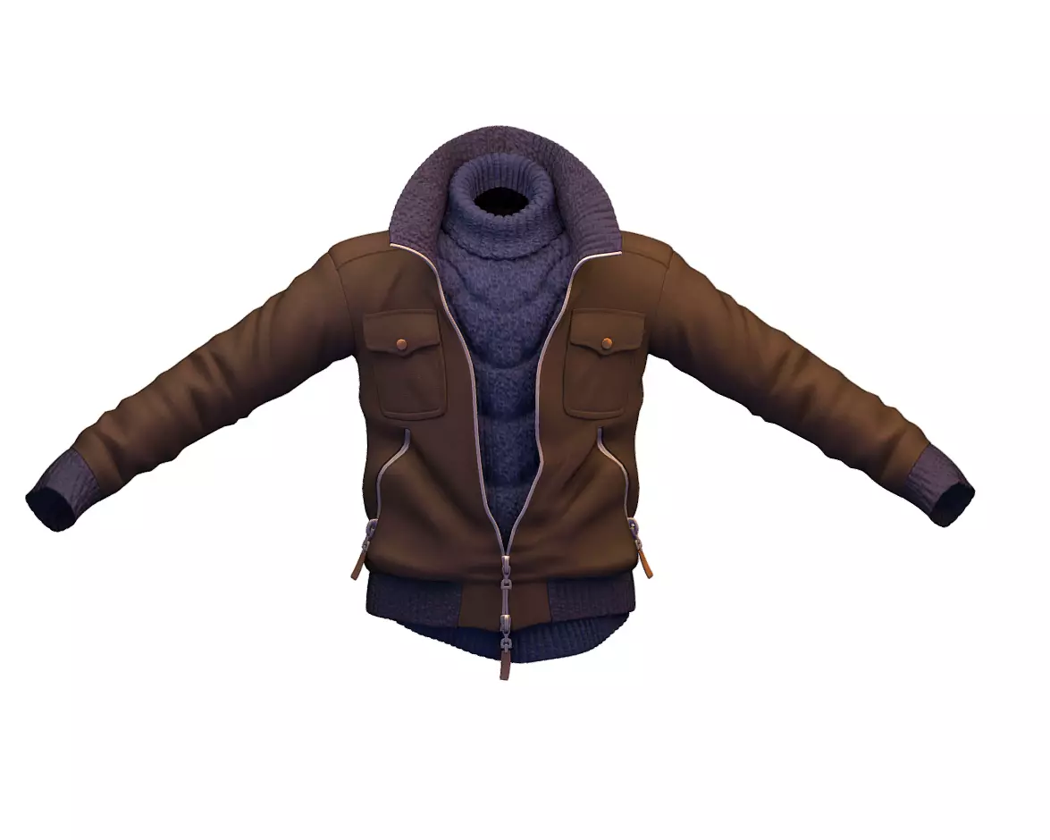 Cartoon High Poly Subdivision Brown Jaket 3D Model Low-poly 3D model_0