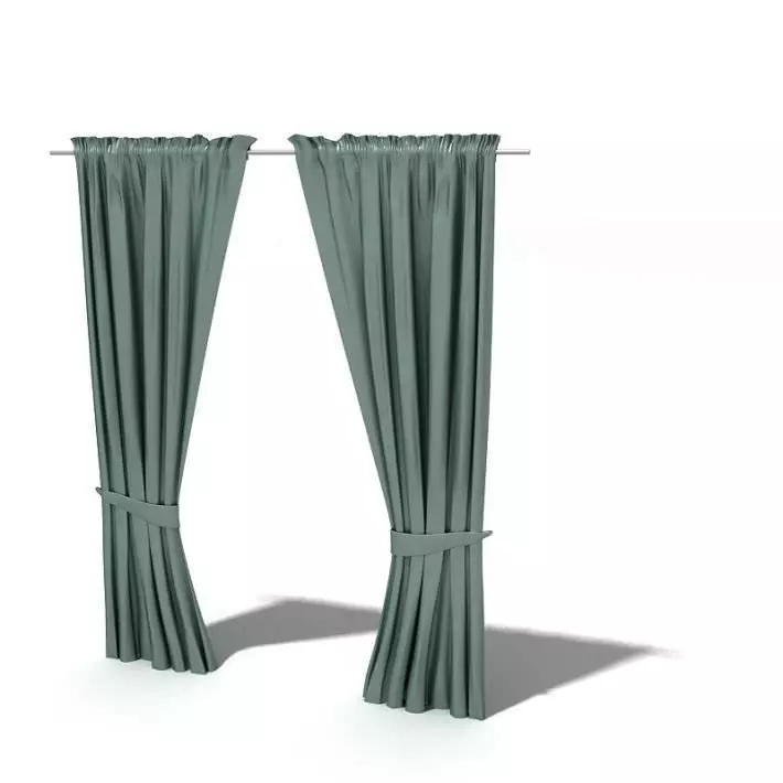 Teal Drawn Curtains 3D model_0
