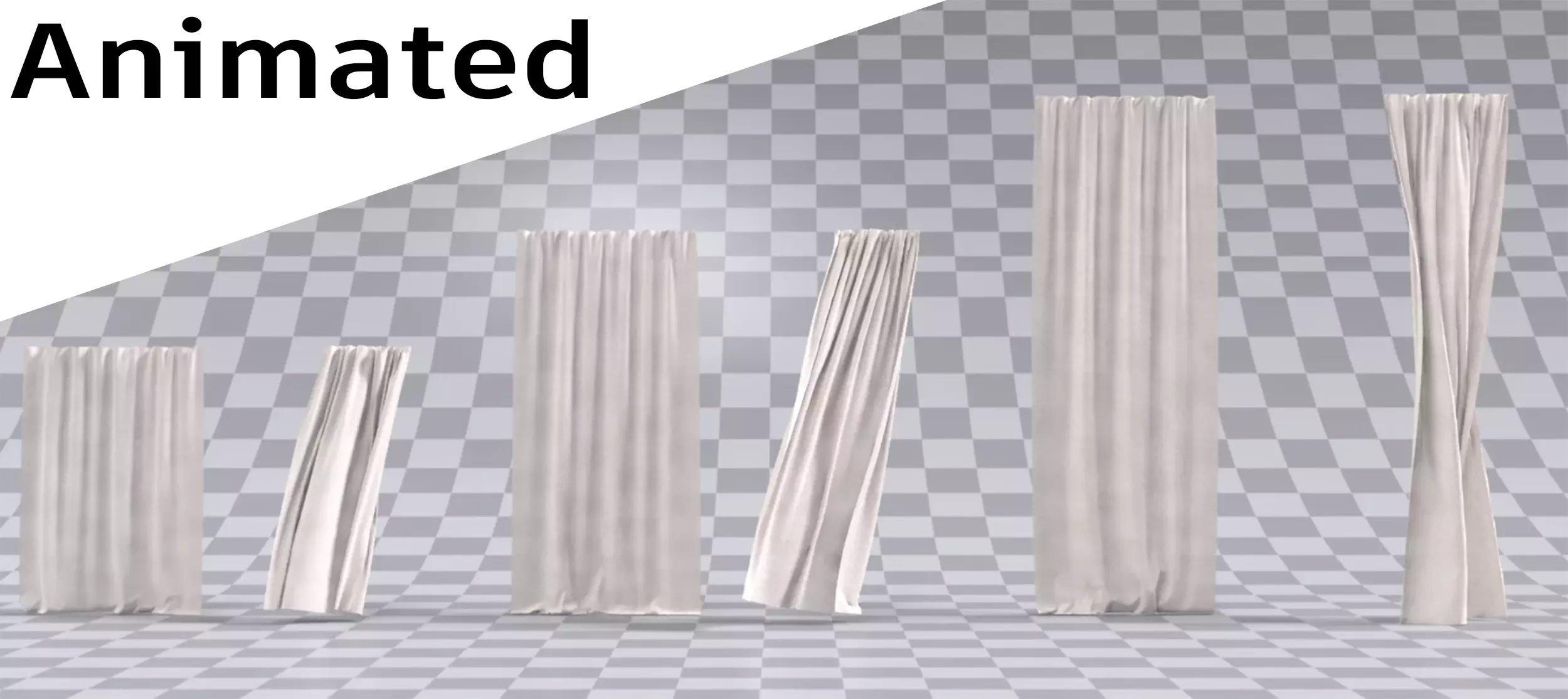 Animated curtain fabric blowing in the wind animation 3D model