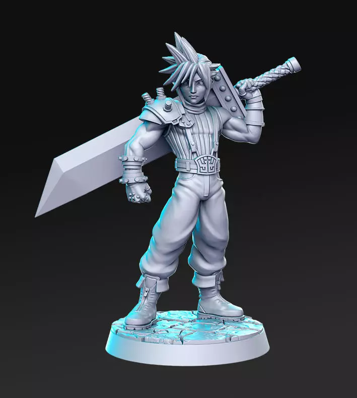 Cloud Strife Final Fantasy 32mm Pre-supported 3D print model_0