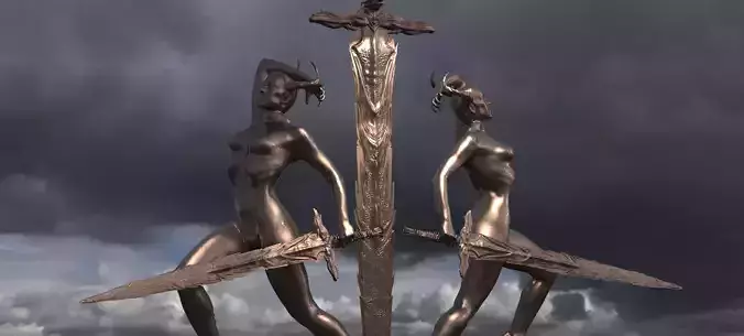 Lady of the lake baroque statues gold 