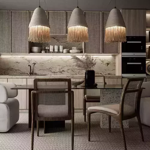 Cuisine modern dining room with pendant lights 3D model