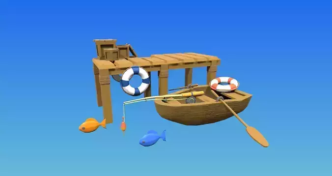 Low poly Dock stylized game asset Low-poly 3D model