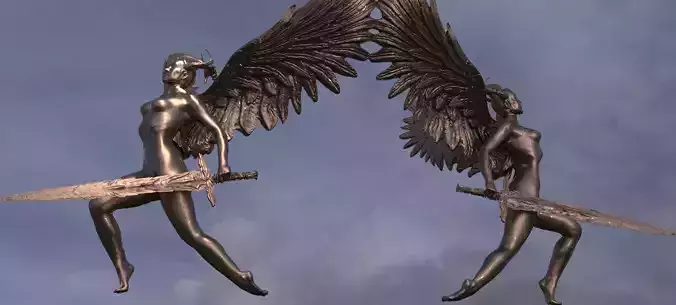 Lady of the lake baroque statues mirrored 