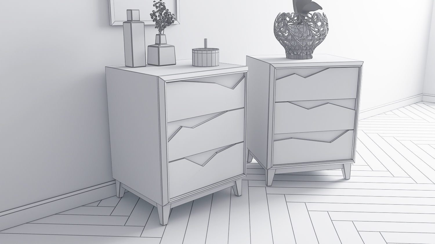 cabinet two nightstands with drawers and vase 3D model_4