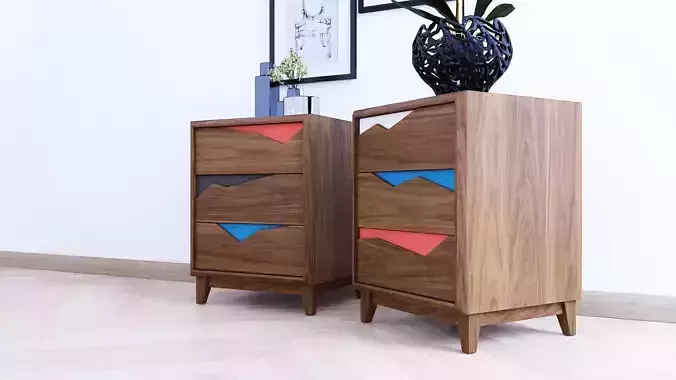 cabinet two nightstands with drawers and vase