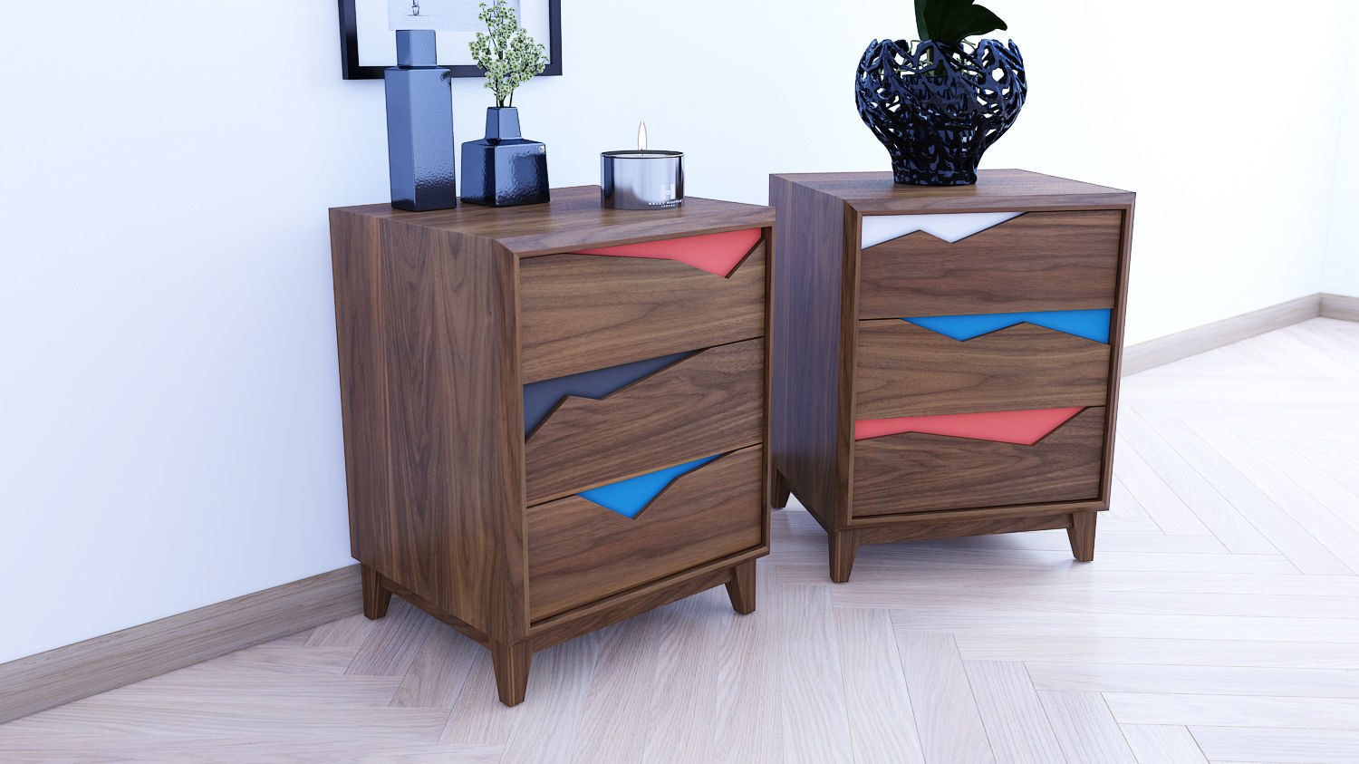 cabinet two nightstands with drawers and vase 3D model_1