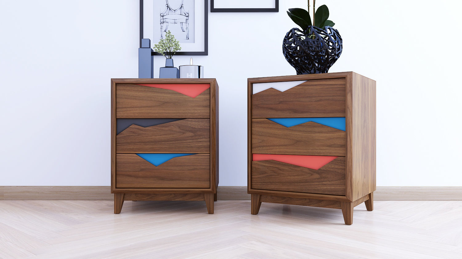 cabinet two nightstands with drawers and vase 3D model_3