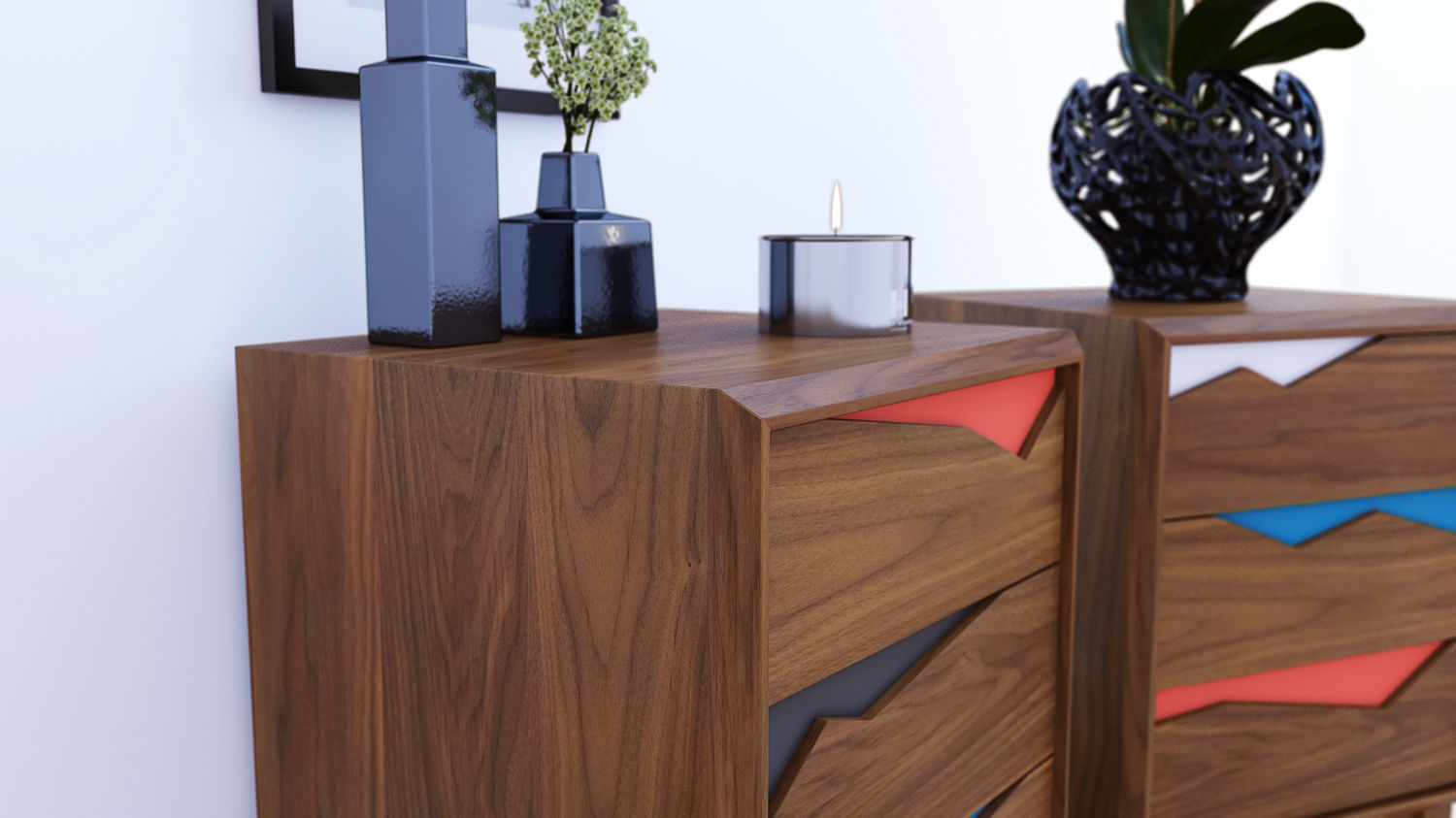 cabinet two nightstands with drawers and vase 3D model_2