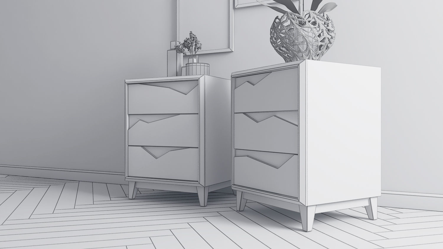cabinet two nightstands with drawers and vase 3D model_5
