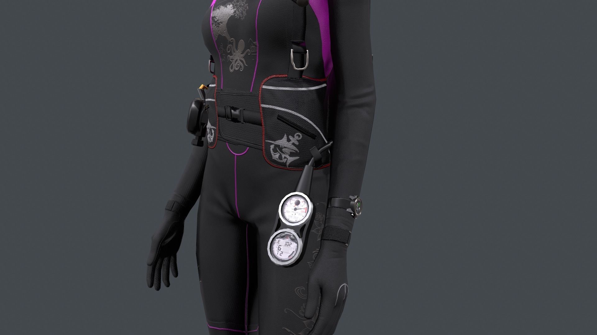Female Scuba Diver Low-poly 3D model_8