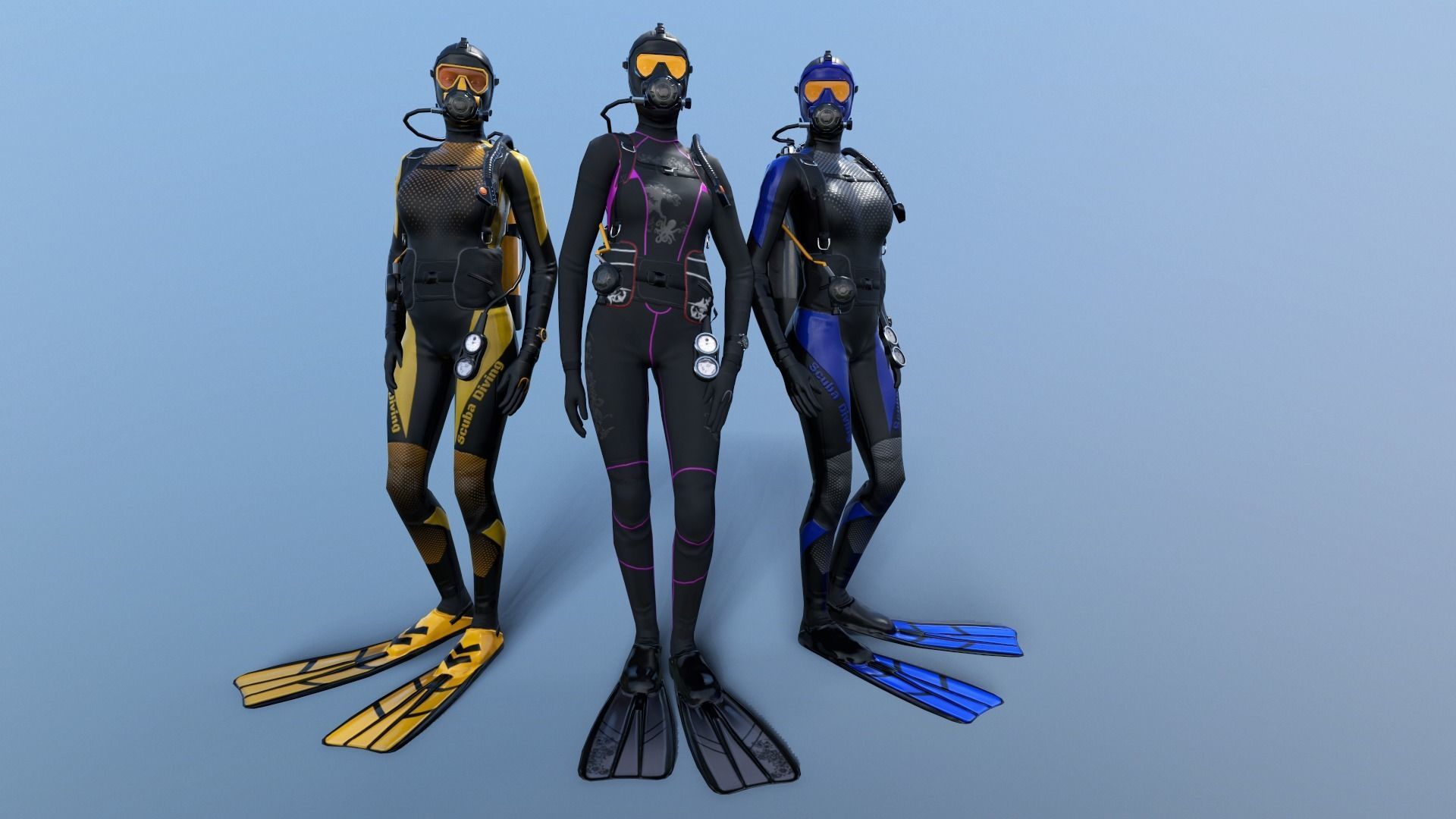 Female Scuba Diver Low-poly 3D model_2