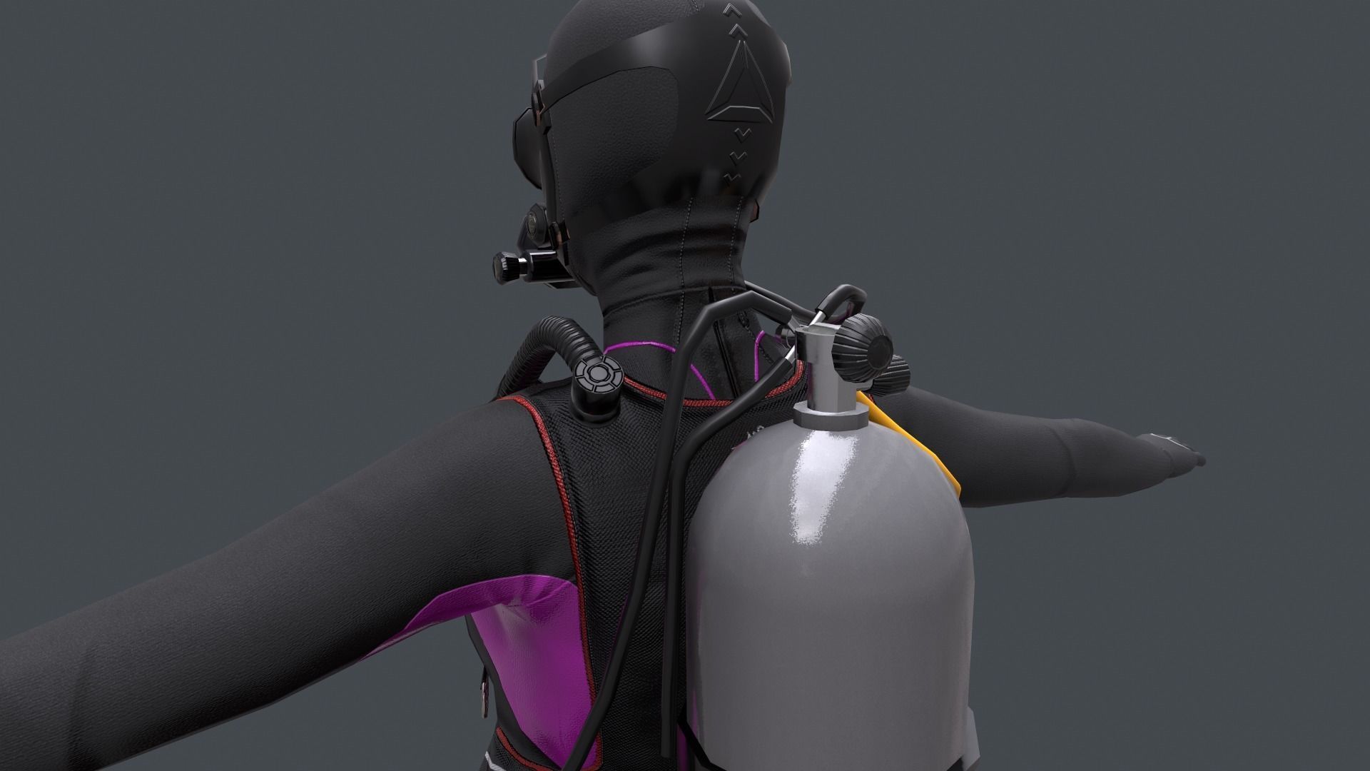 Female Scuba Diver Low-poly 3D model_7