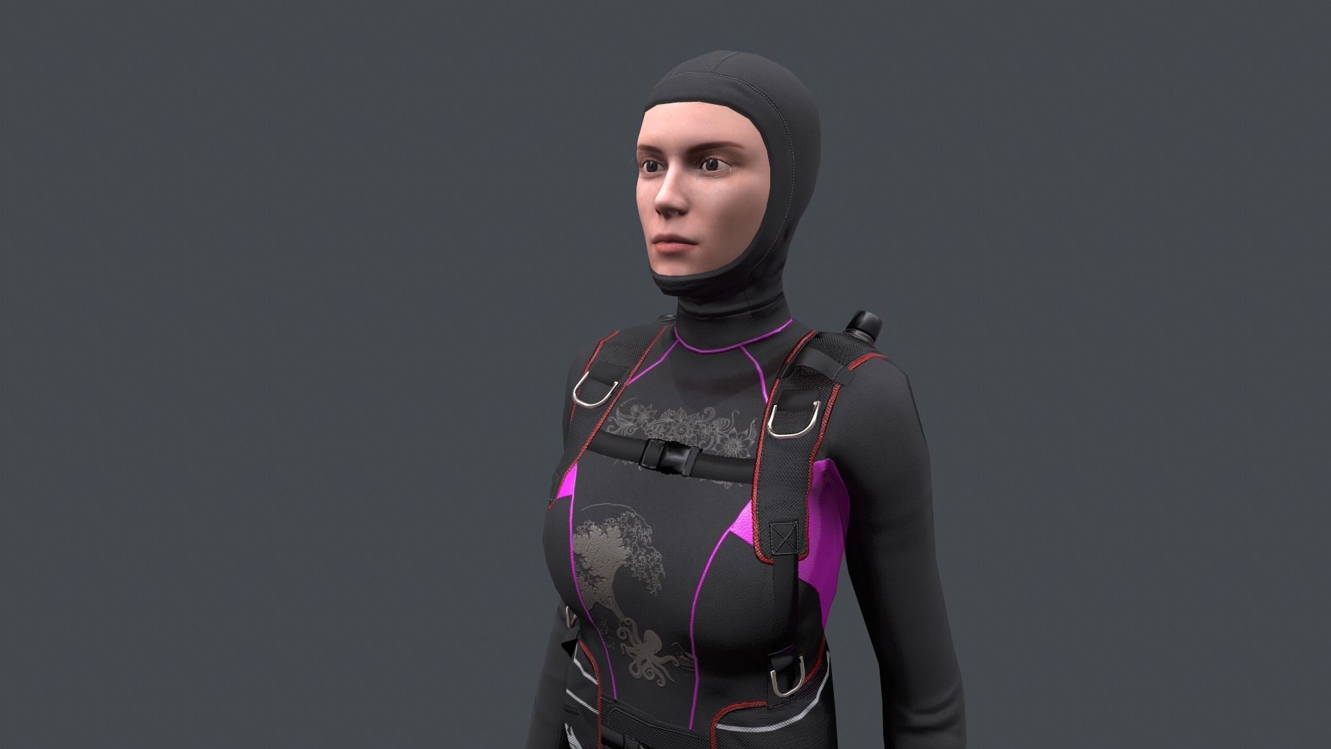 Female Scuba Diver Low-poly 3D model_13