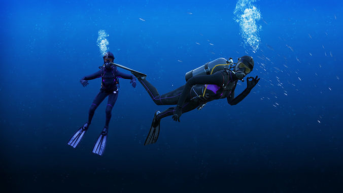 Female Scuba Diver  Low-poly 3D model