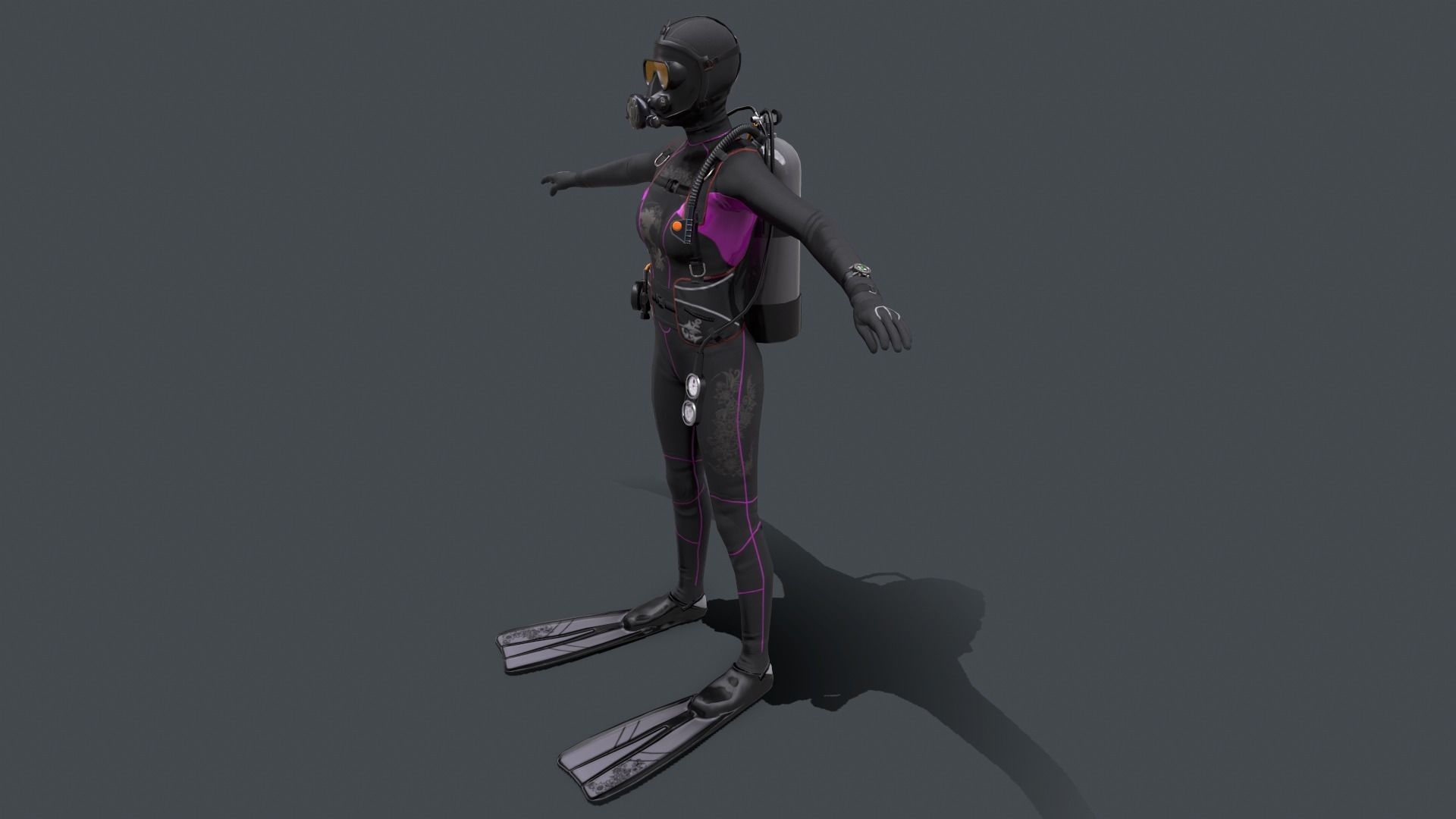 Female Scuba Diver Low-poly 3D model_5