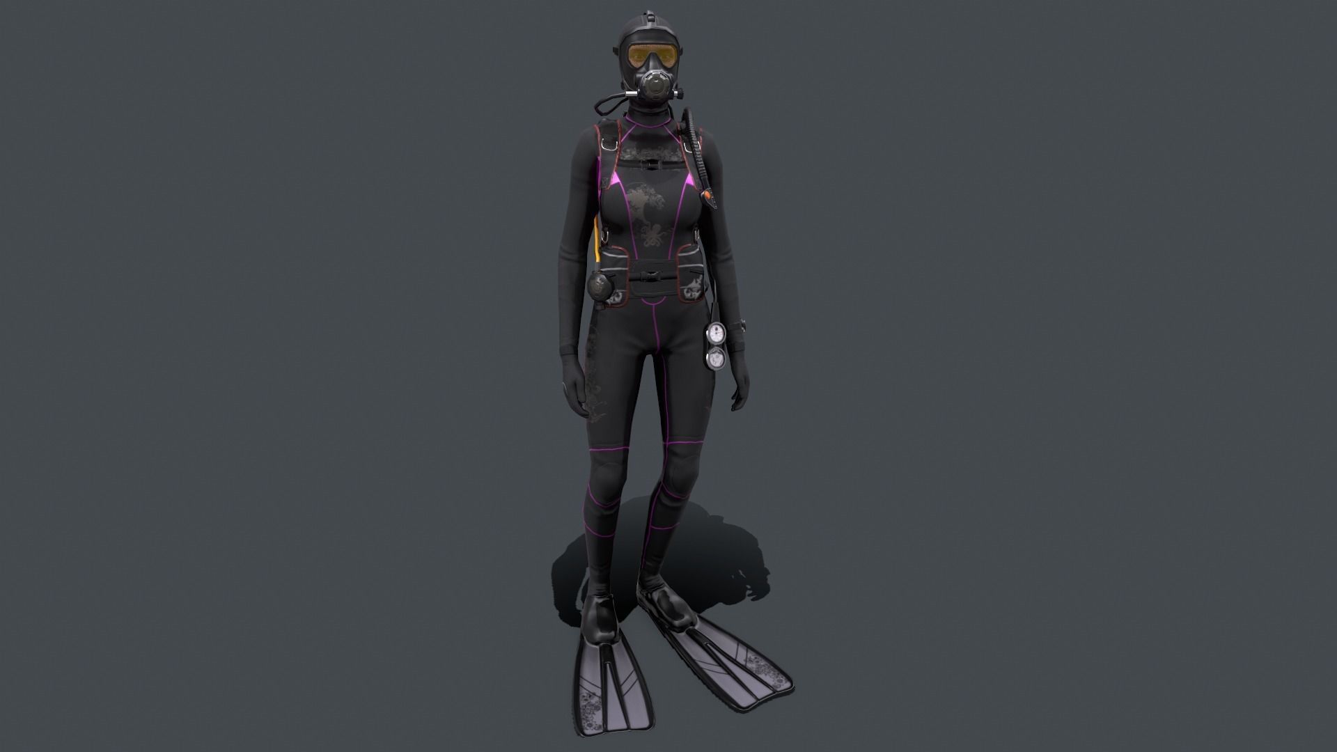 Female Scuba Diver Low-poly 3D model_3