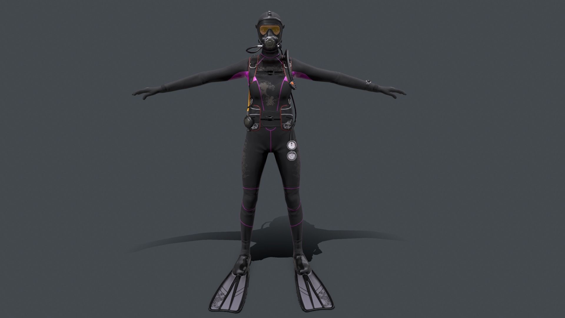 Female Scuba Diver Low-poly 3D model_4