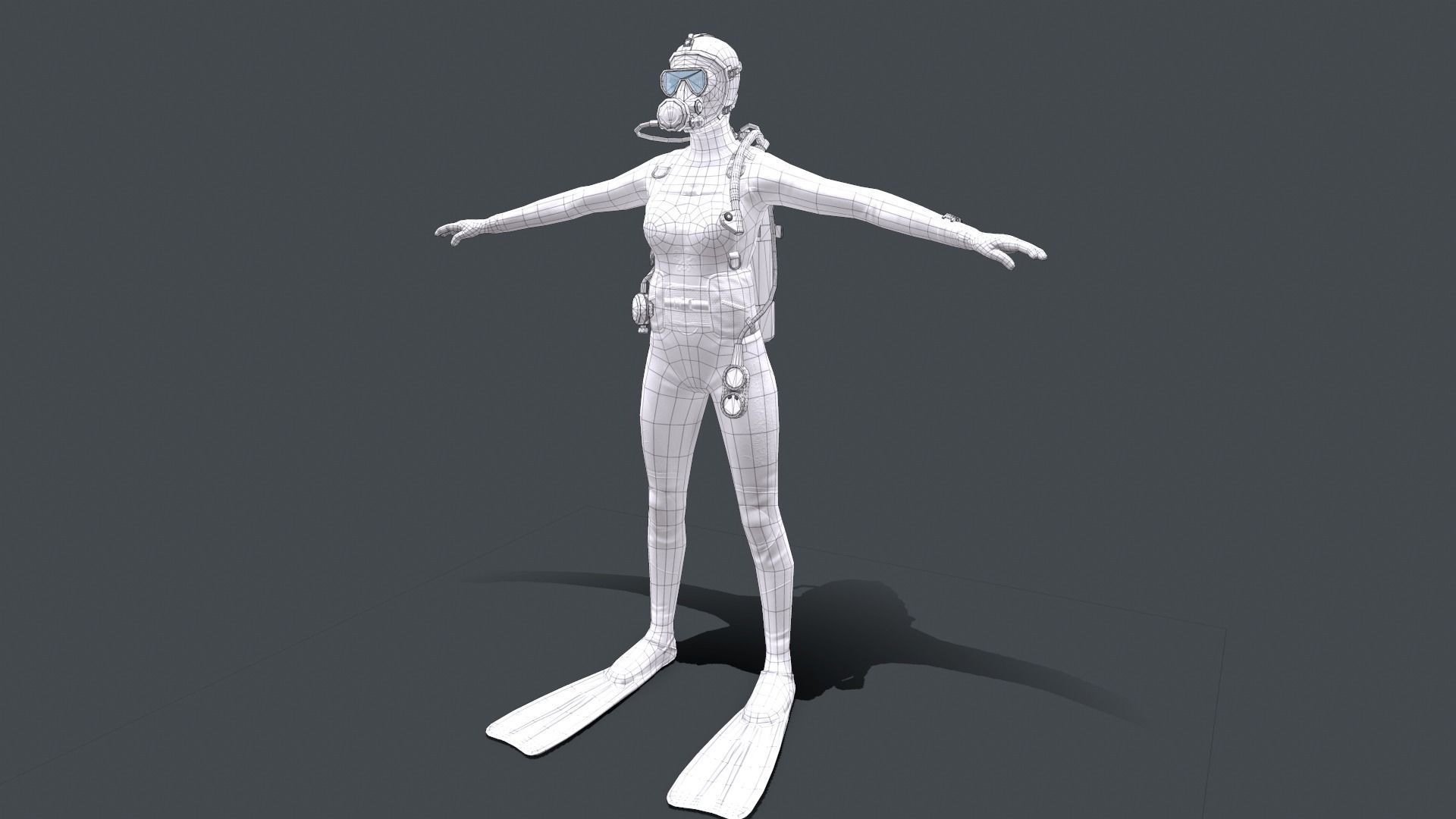 Female Scuba Diver Low-poly 3D model_9