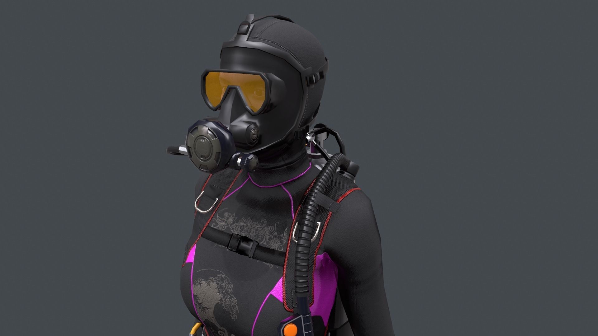 Female Scuba Diver Low-poly 3D model_14