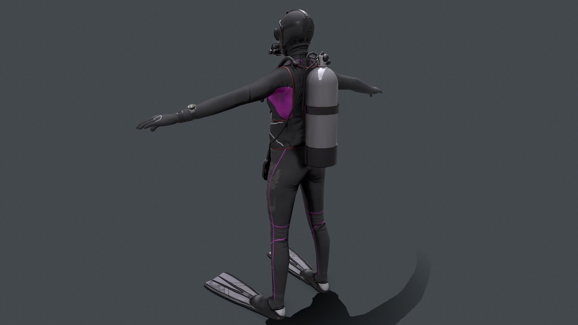 Female Scuba Diver Low-poly 3D model_6