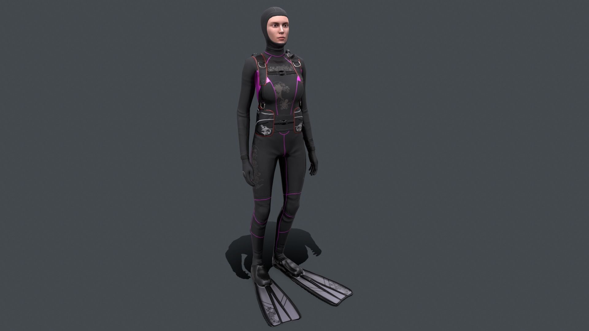 Female Scuba Diver Low-poly 3D model_12