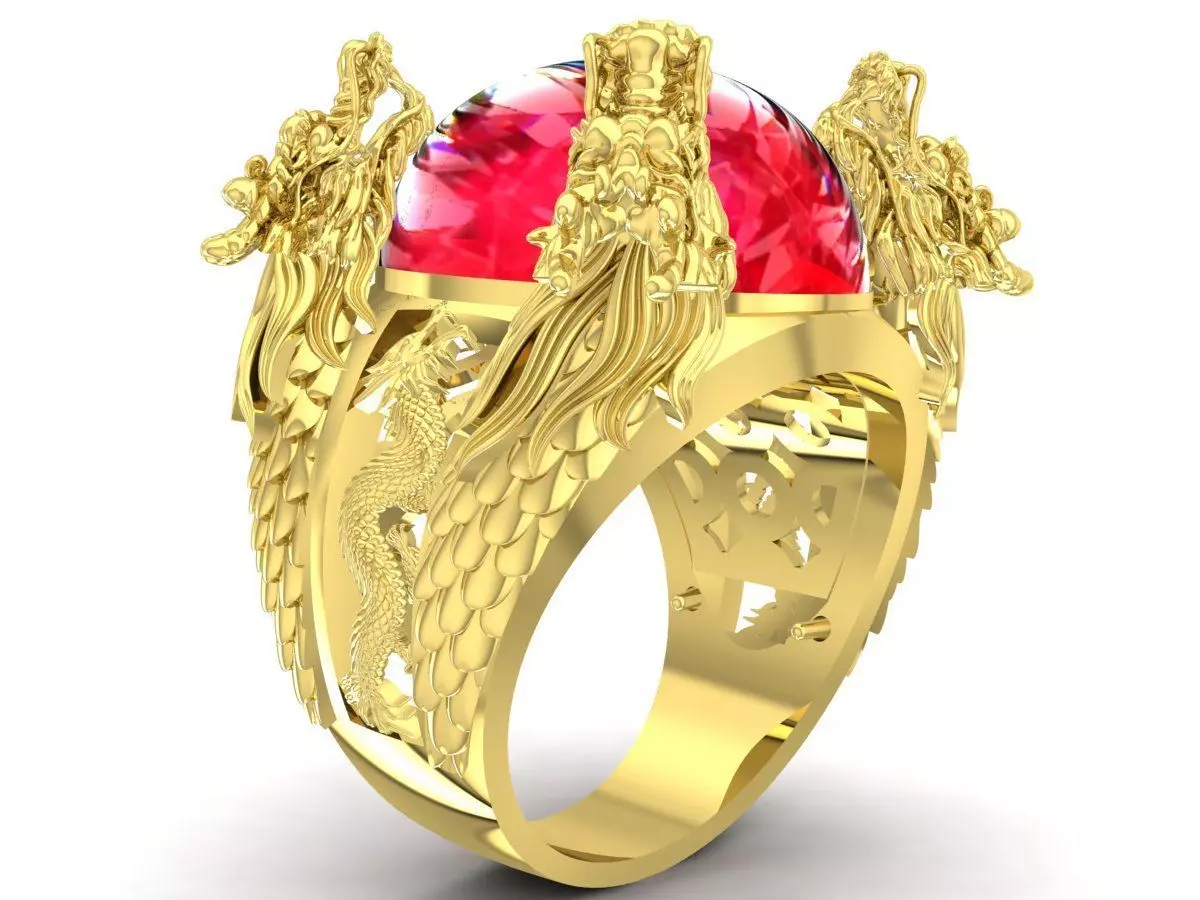 luxury fengshui lucky four dragon keep oval ruby 3334 3D print model_0
