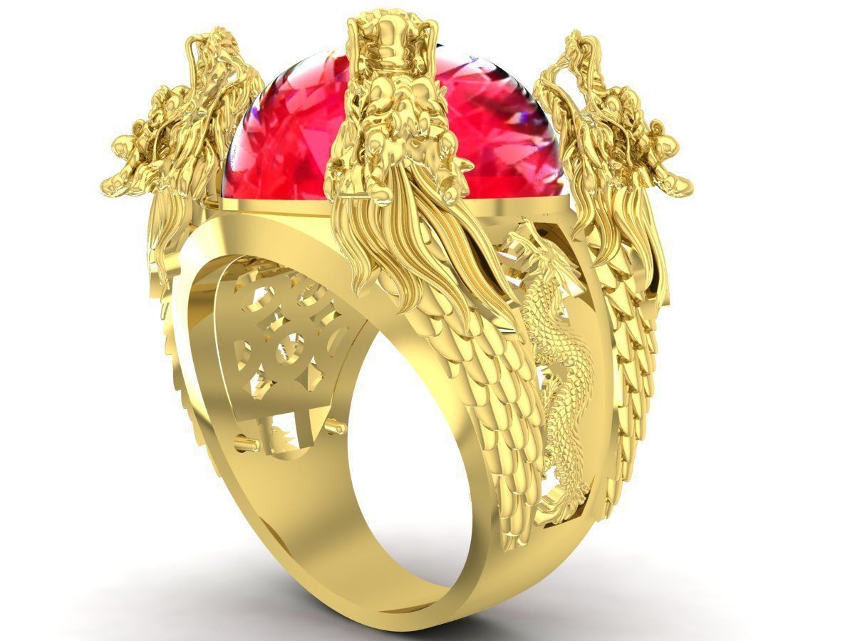 luxury fengshui lucky four dragon keep oval ruby 3334 3D print model_1