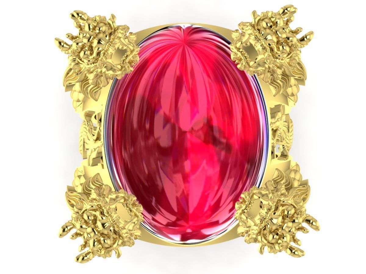 luxury fengshui lucky four dragon keep oval ruby 3334 3D print model_9