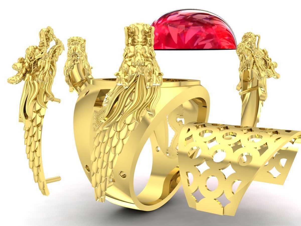 luxury fengshui lucky four dragon keep oval ruby 3334 3D print model_6