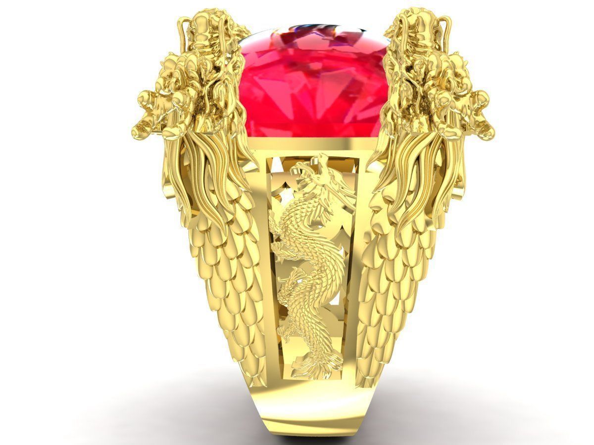 luxury fengshui lucky four dragon keep oval ruby 3334 3D print model_2