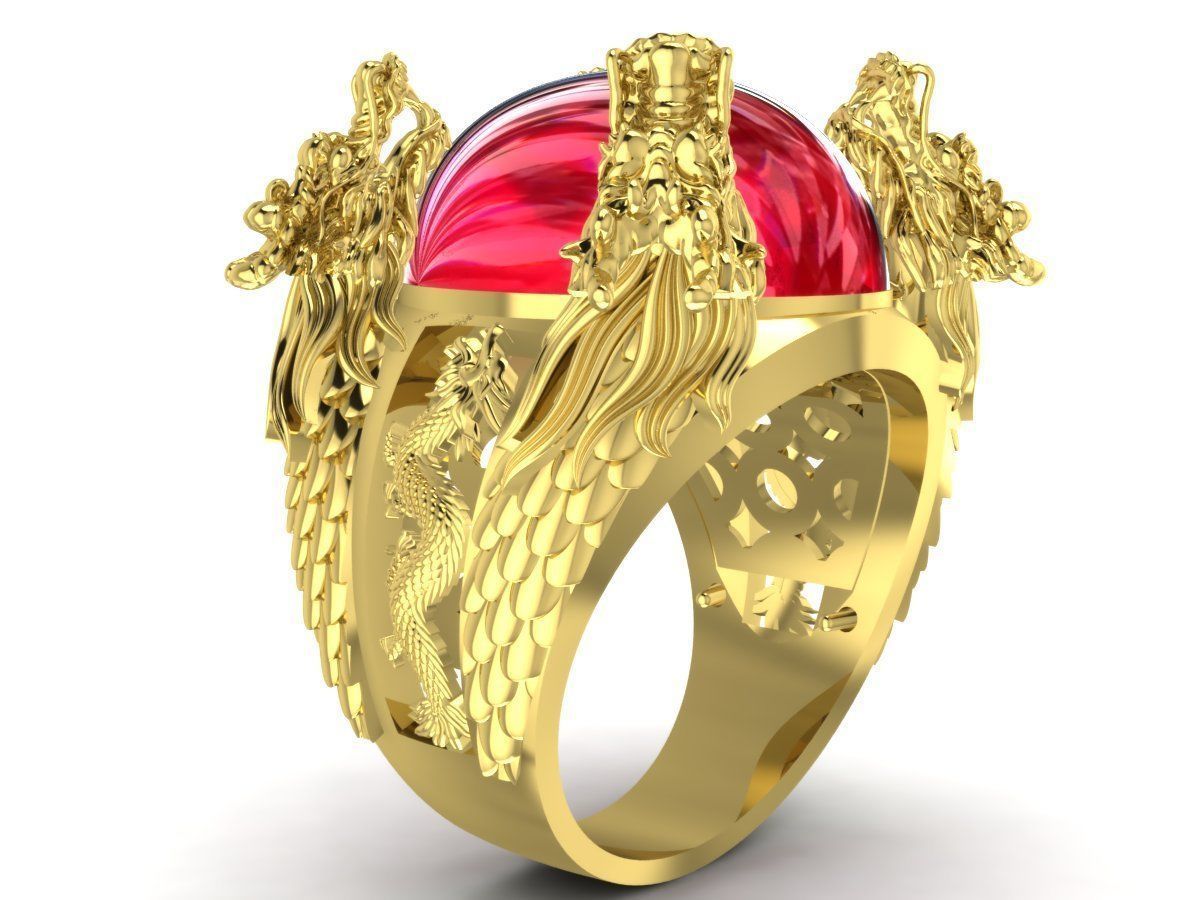 luxury fengshui lucky four dragon keep oval ruby 3334 3D print model_8