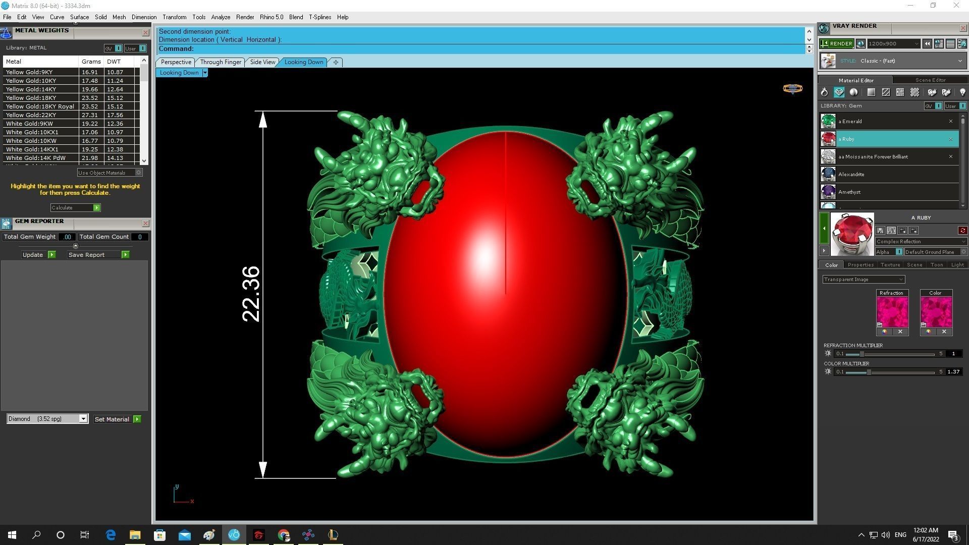 luxury fengshui lucky four dragon keep oval ruby 3334 3D print model_4