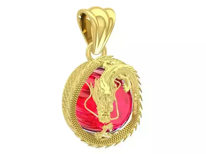fengshui lucky dragon hold oval ruby pendant 