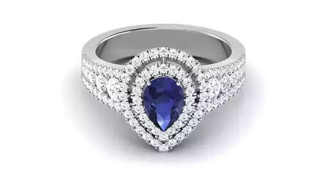 Solitaire Engagement Wedding Double Halo Rings Pear Ring 3D print model