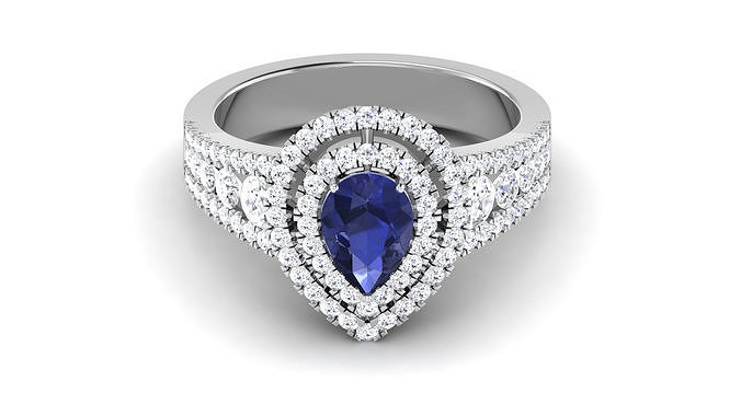 Solitaire Engagement Wedding Double Halo Rings Pear Ring 3D print model