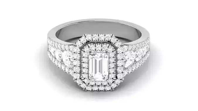 Wedding Engagement Double Halo Emerald Ring 3dm STl OBJ Details 3D print model