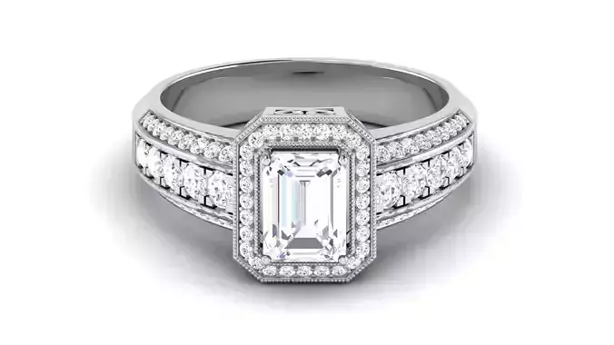 Wedding Engagement Halo Emerald Ring 3dm STl OBJ FBX Details 3D print model