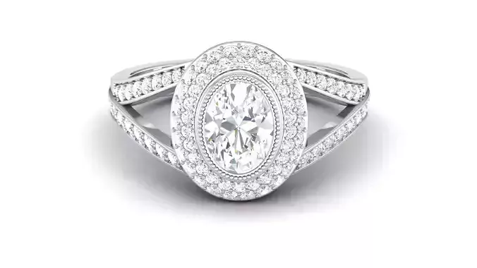 Solitaire Engagement Wedding Double Halo Rings Oval Stone Rings