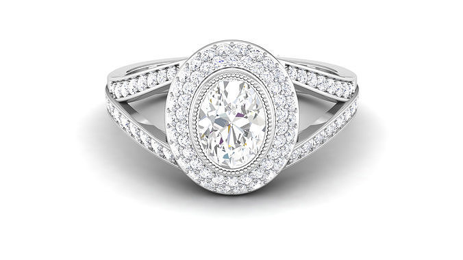 Solitaire Engagement Wedding Double Halo Rings Oval Stone Rings 3D print model