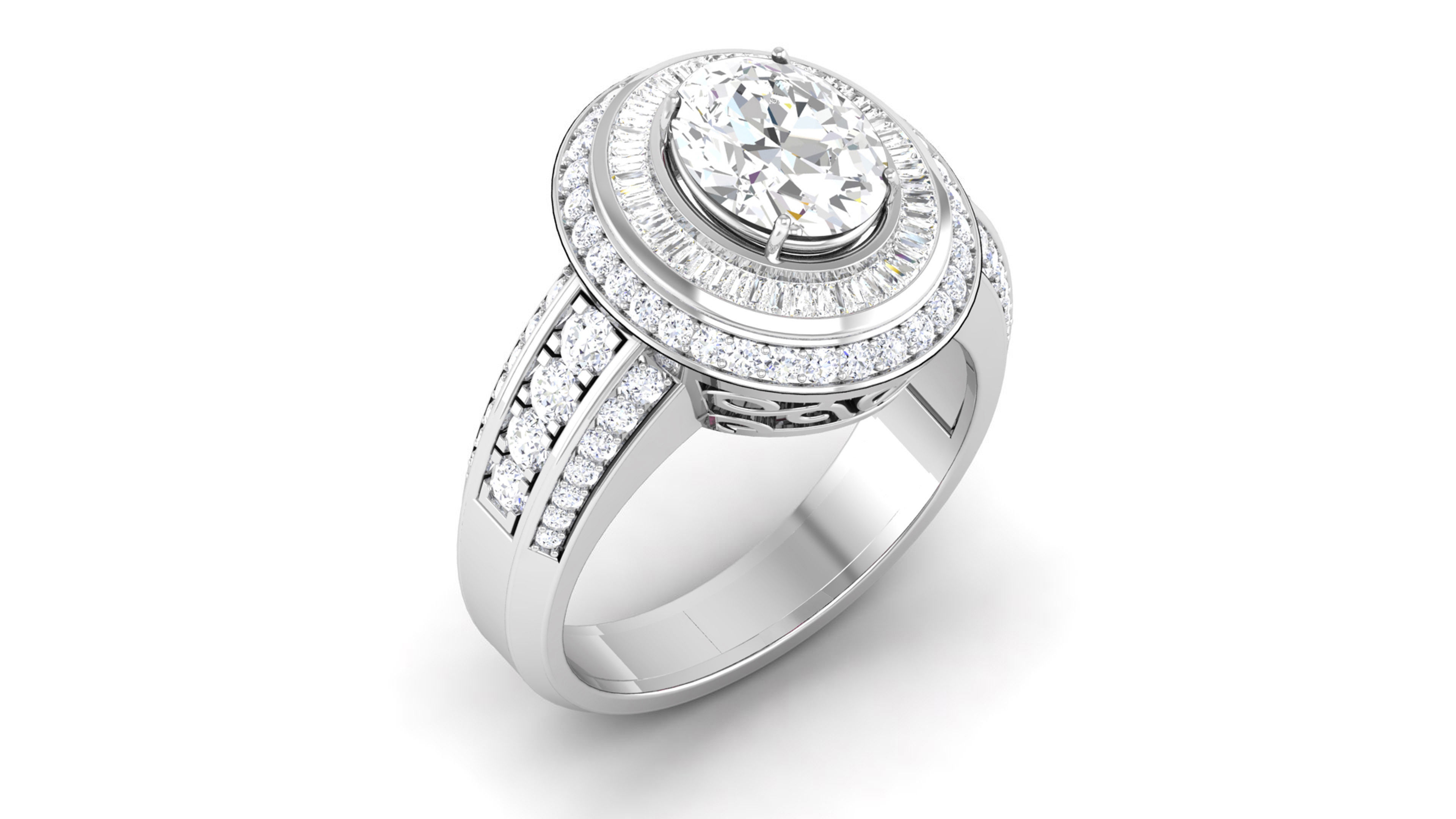 Wedding Engagement Double Halo Oval Ring 3dm STl OBJ Details 3D print model_2