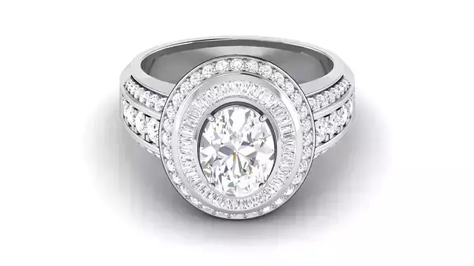 Wedding Engagement Double Halo Oval Ring 3dm STl OBJ Details