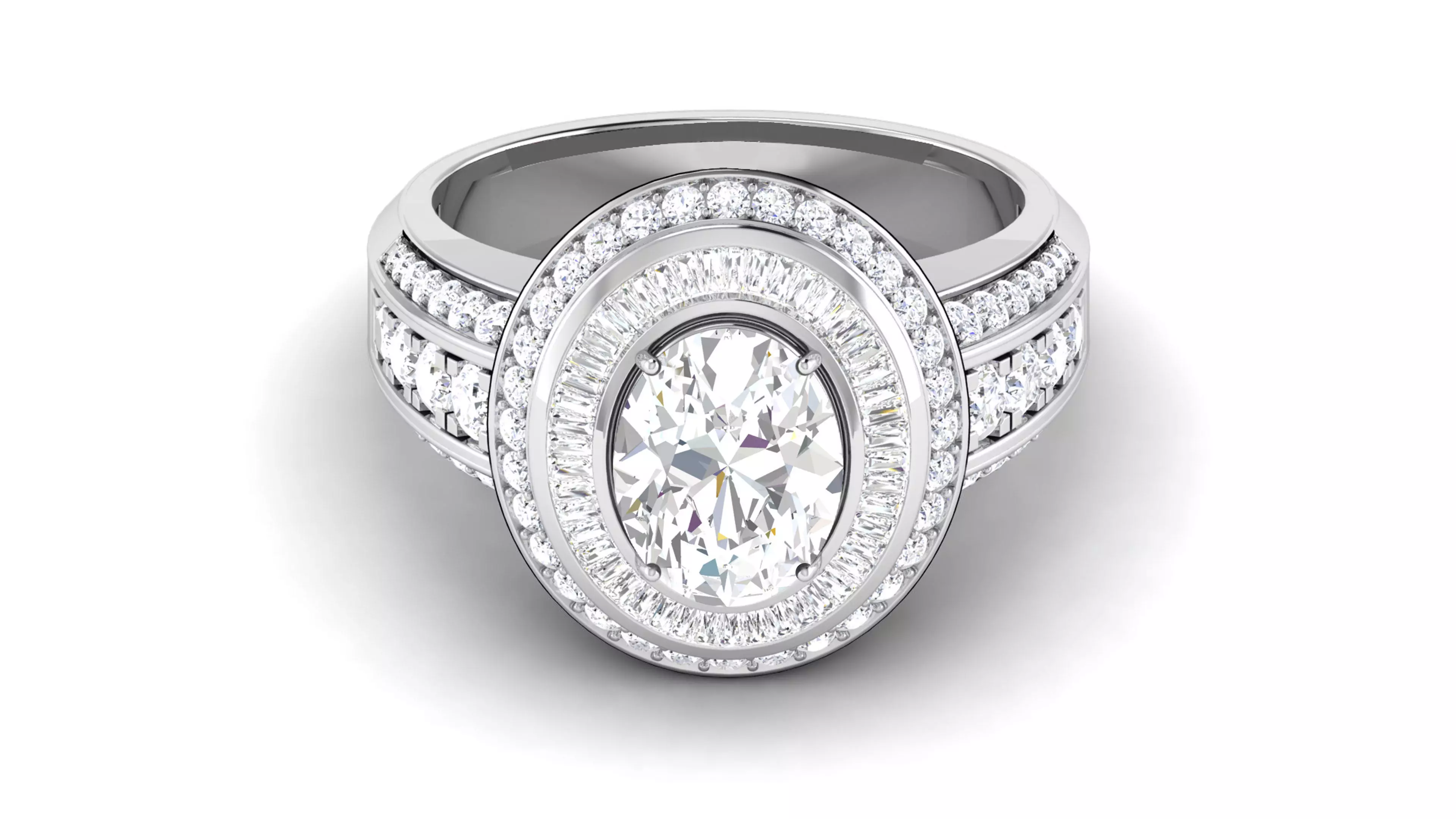 Wedding Engagement Double Halo Oval Ring 3dm STl OBJ Details 3D print model_0