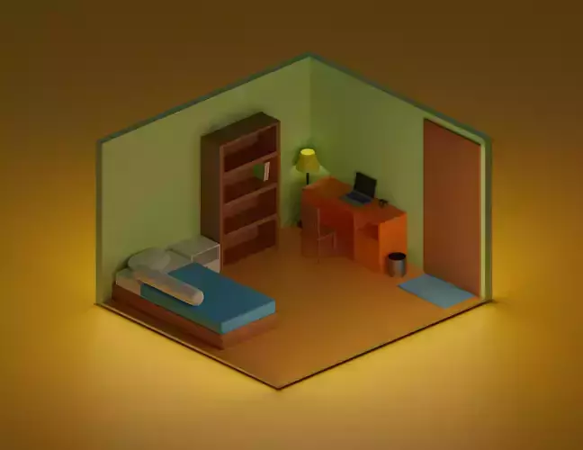 Bedroom isometric low poly Low-poly 3D model