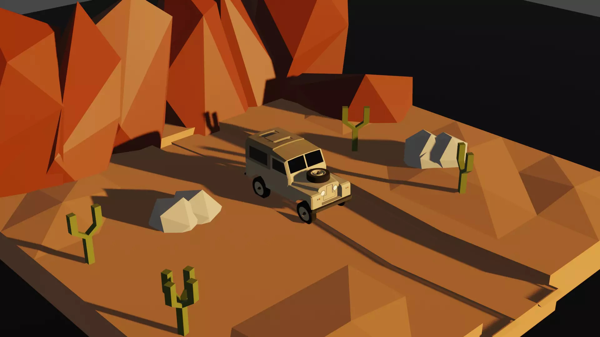 landscape car in desert with cactus Free 3D model