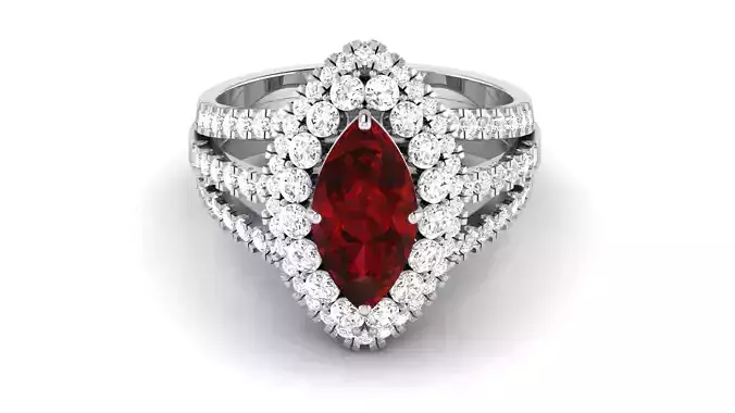 Solitaire Wedding Engagement Double Halo Marquise Ring Ruby