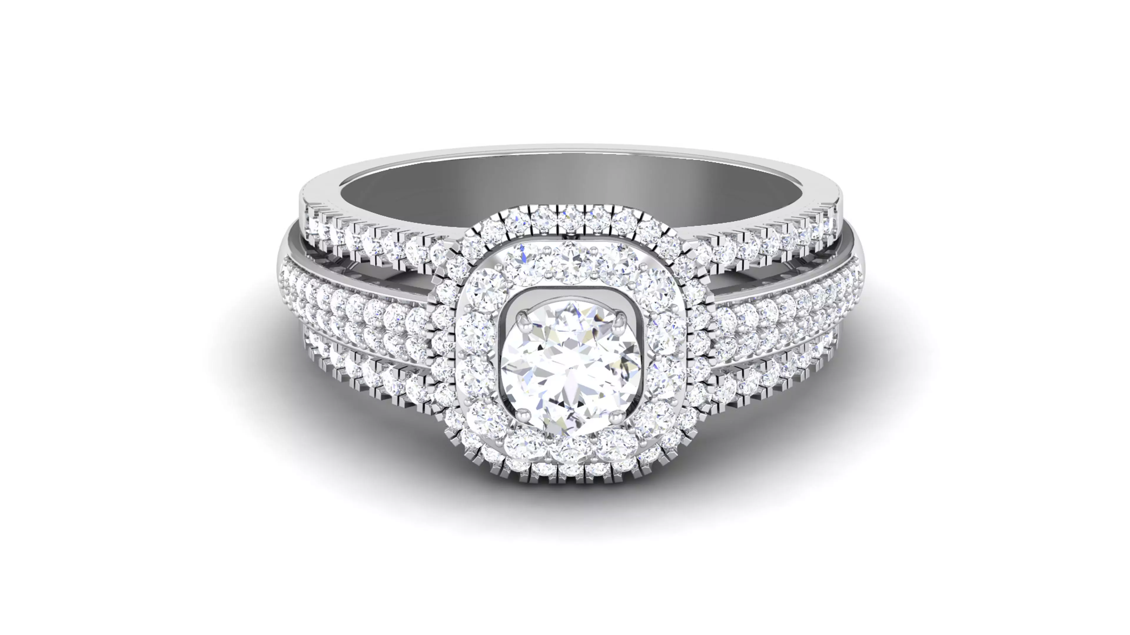Solitaire Wedding Engagement Double Halo Bridal Ring 3D print model_0